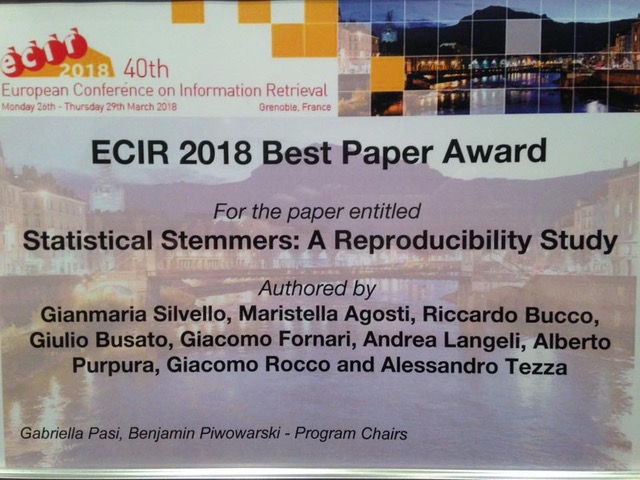 ECIR 2018 Best Paper Award