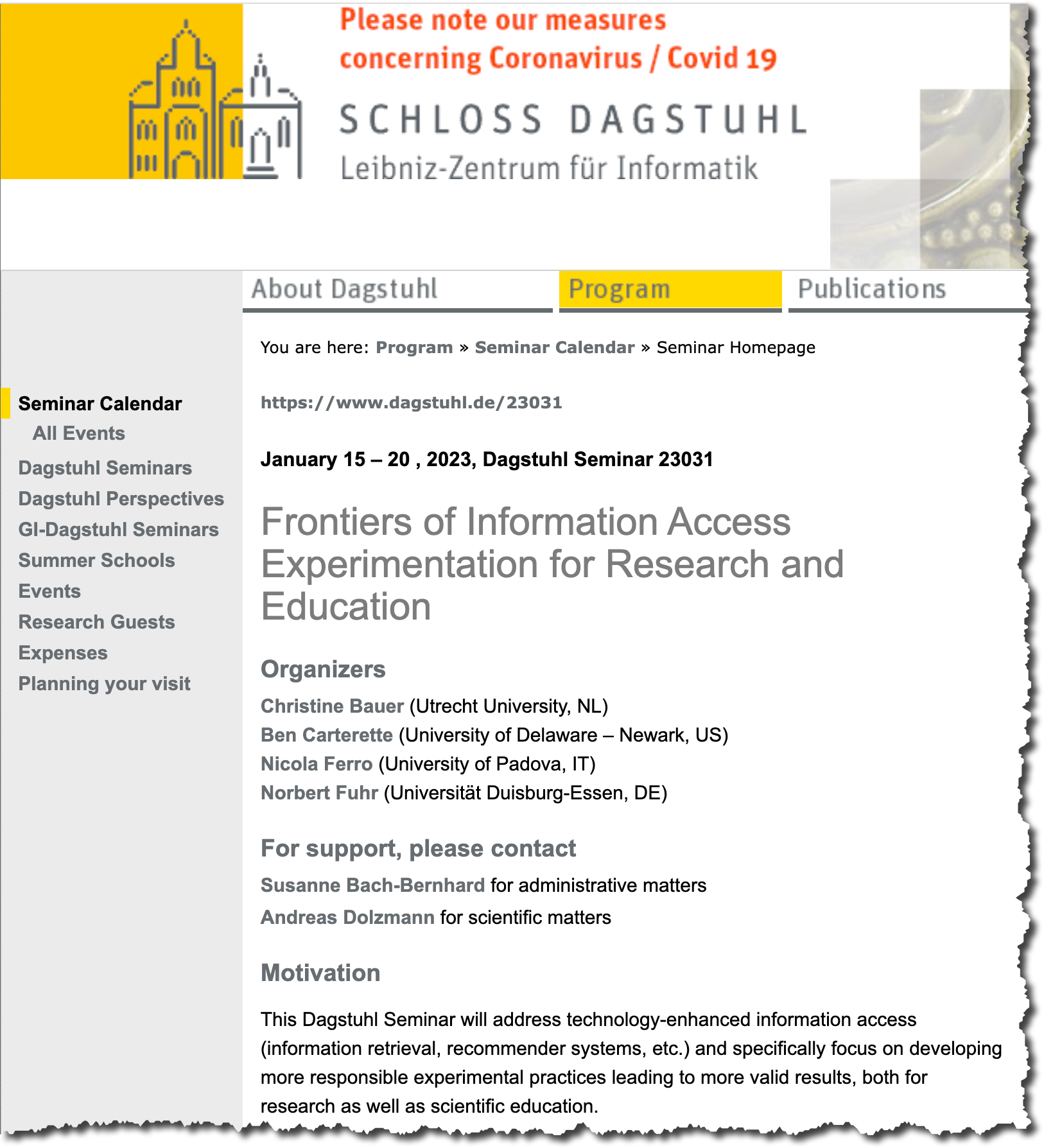 Homepage of Dagstuhl Seminar 23031 - Frontiers of Information Access Experimentation for Research and Education